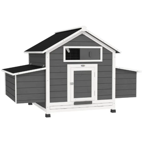 Wooden Chicken Coop with Nesting Boxes and Pull-Out Tray – Grey