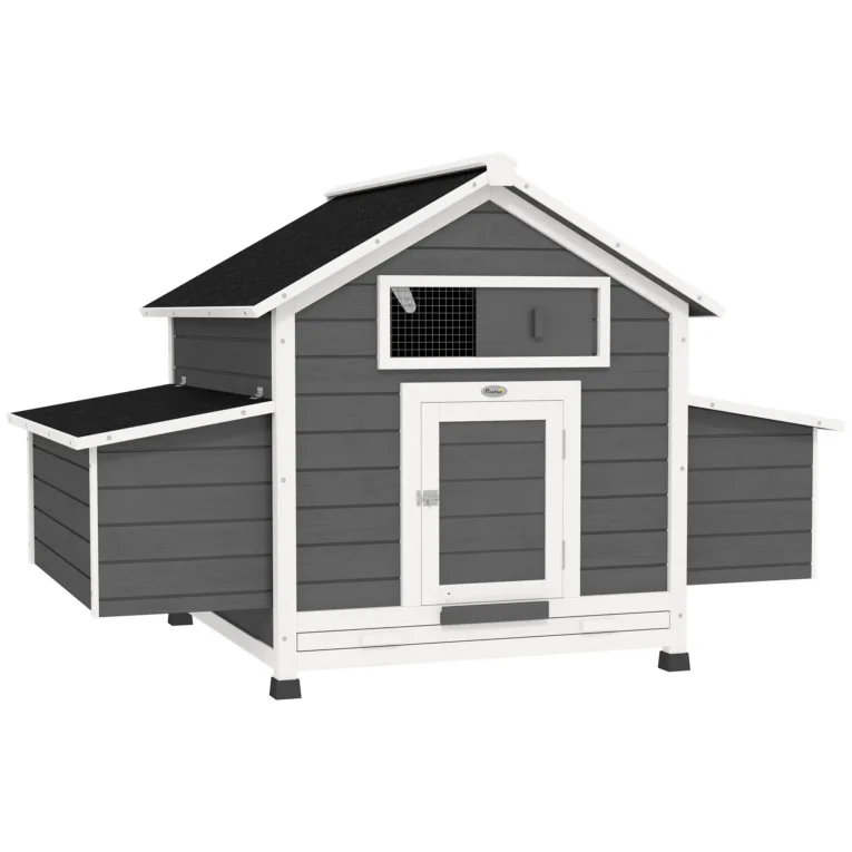 Wooden Chicken Coop with Nesting Boxes and Pull-Out Tray – Grey