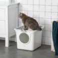 Enclosed Cat Litter Box with Front Entry and Top Exit – White