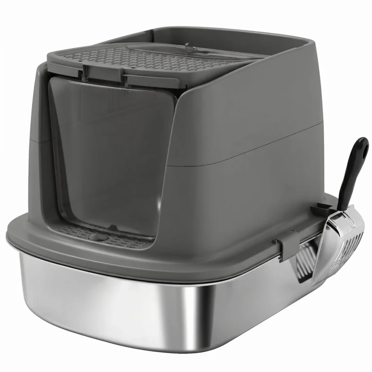 Covered Steel Cat Litter Box with Top Exit – Dark Grey, 52cm Covered Steel Cat Litter Box with Top Exit – Dark Grey, 52cm