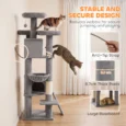 Tall Cat Tower with Three Beds and Two Dens – Dark Grey, 184cm