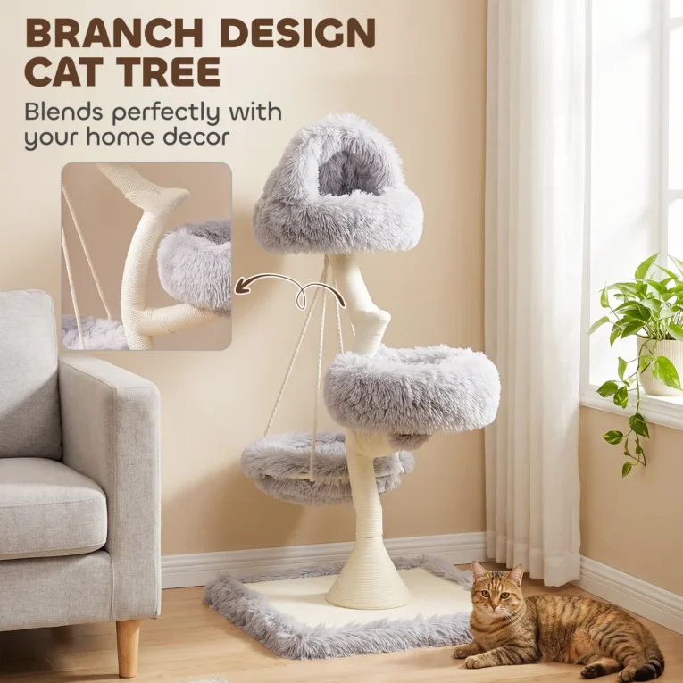 Modern Cat Activity Tree Sisal 115cm Machine-Washable – Light Grey