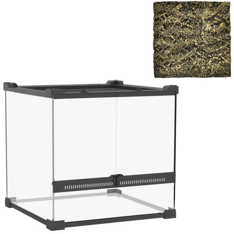 Reptile Glass Terrarium Stone Background 30cm – Black