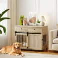 Dog Crate Cabinet with Sliding Door and Two Drawers – Oak, 100cm