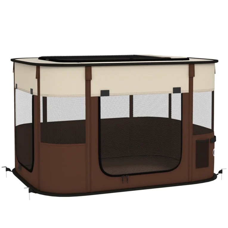 Folding Fabric Pet Playpen – Brown, 84cm