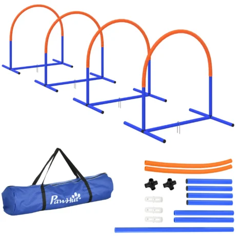 Four-Piece Dog Agility Set with Carry Bag &ndash; Blue and Orange