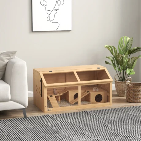 Wooden Hamster Habitat with Bridge and Opening Top &ndash; Natural, 85cm &ndash; detail 2