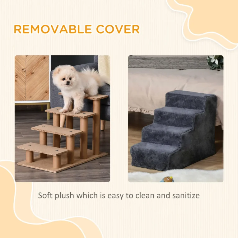 Dog Stairs 4-Step Plush Cover – Dark grey