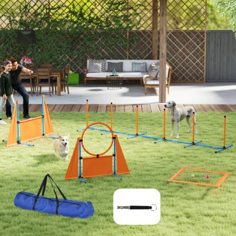 Portable Dog Agility Set with Jumps and Weave Poles – Orange