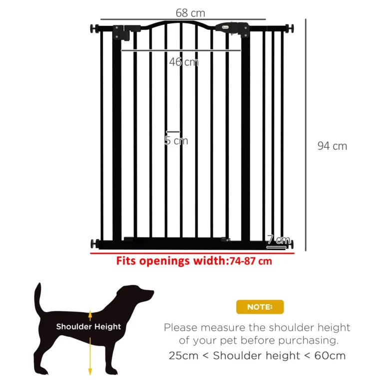 Adjustable Dog Gate – Black, 94cm High, 74–87cm Adjustable Dog Gate – Black, 94cm High, 74–87cm