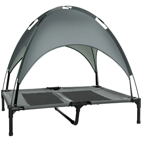 Raised Dog Bed with Canopy – Grey, 92 × 76cm