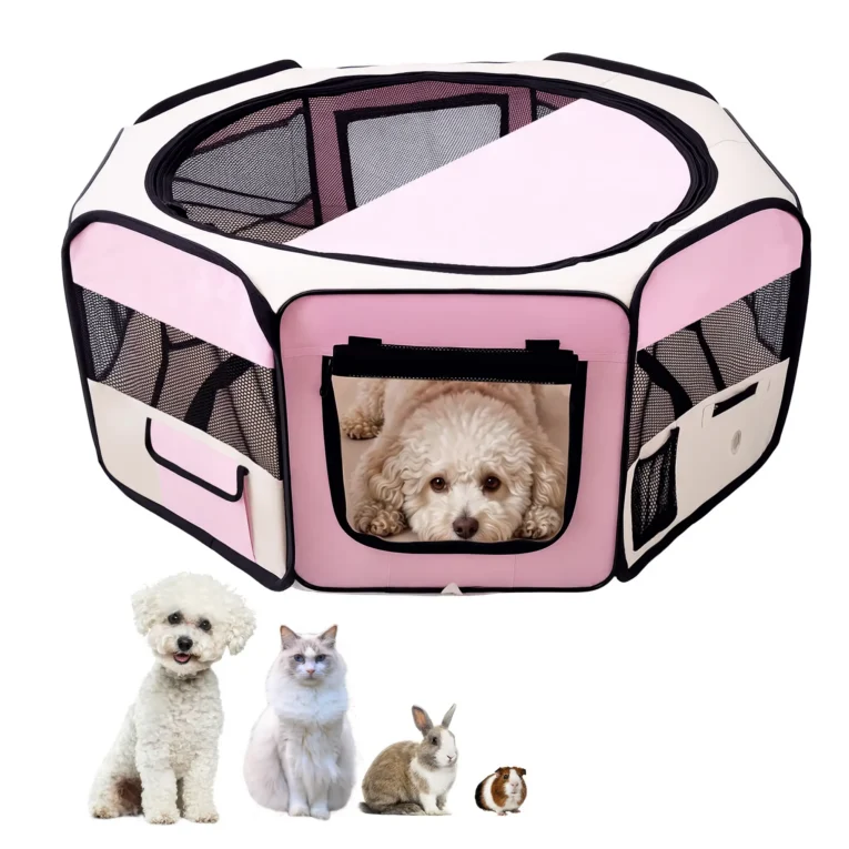 Portable Pet Playpen Dia 90x41cm Indoor Outdoor – Beige and Pink