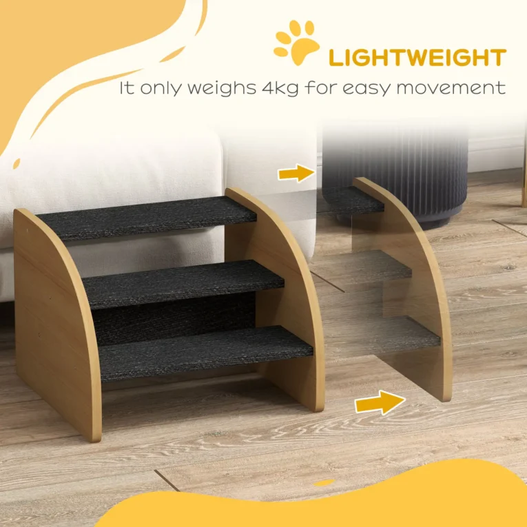 Three-Step Pet Stairs with Side Panels – Oak Tone, 30cm