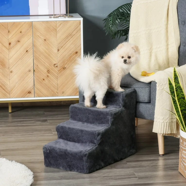 Dog Stairs 4-Step Plush Cover – Dark grey