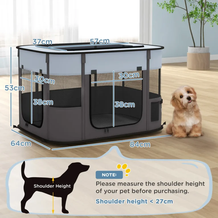Folding Fabric Pet Playpen – Grey and Blue