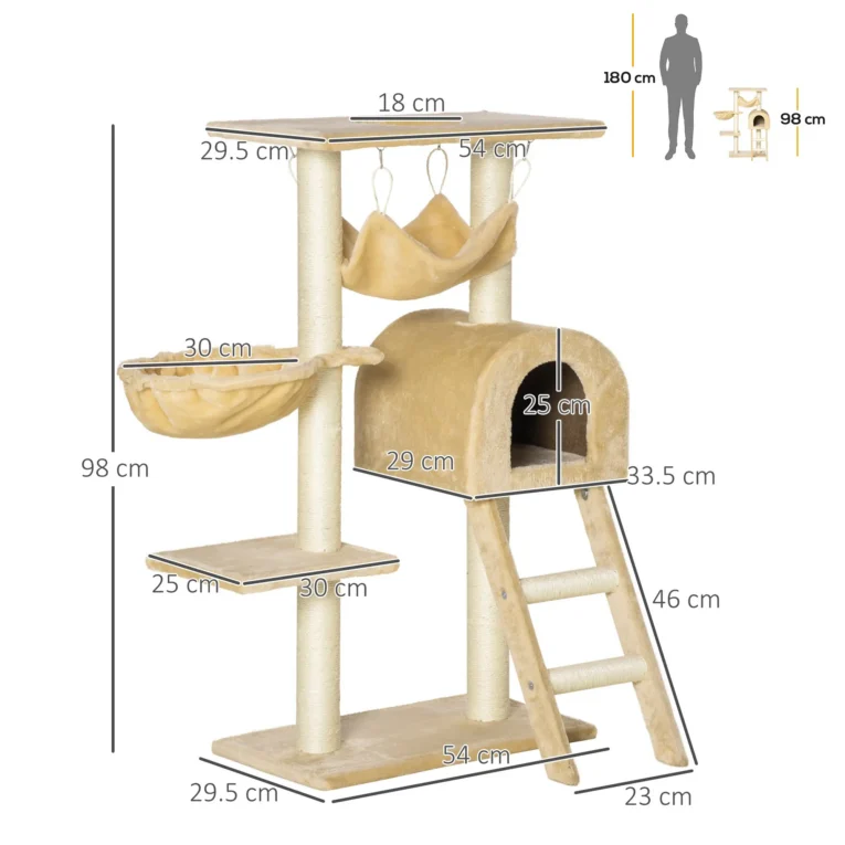 Cat Activity Tree Scratching Post with Hammock – Beige
