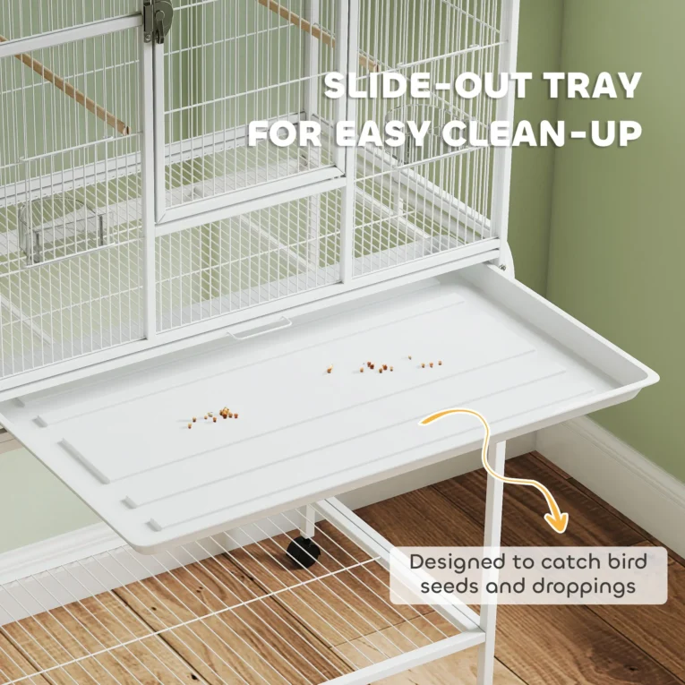 Large Bird Cage with Stand and Shelf 81x48x162.5cm – White