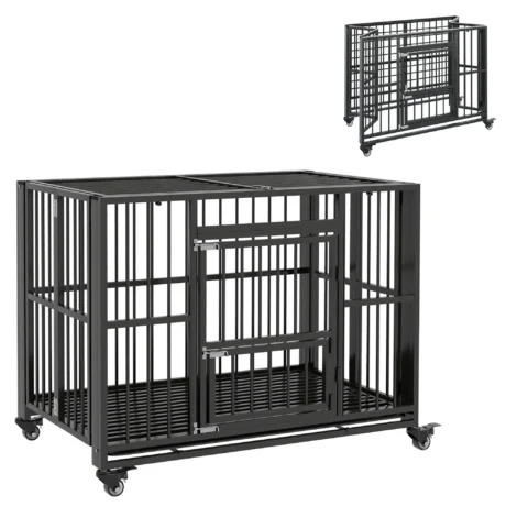 Folding Steel Dog Crate with Opening Roof – Black, 109cm