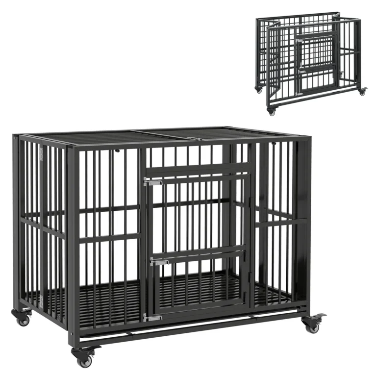 Folding Steel Dog Crate with Opening Roof – Black, 109cm