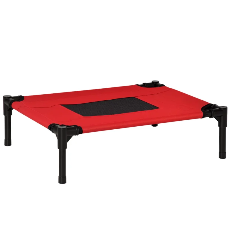 Raised Dog Bed Portable Metal Frame Small – Red, Black