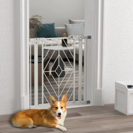 Auto-Closing Pressure-Fit Pet Gate – White, 74–80cm