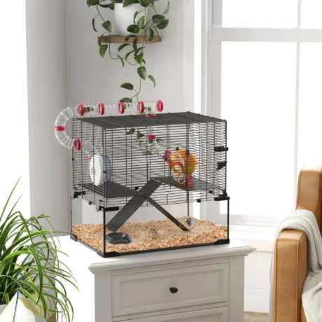Glass-Base Rodent Cage with Tubes and Accessories &ndash; Black, 60cm &ndash; detail 2