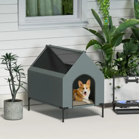 Raised Fabric Dog House with Removable Cover – Grey, 81cm