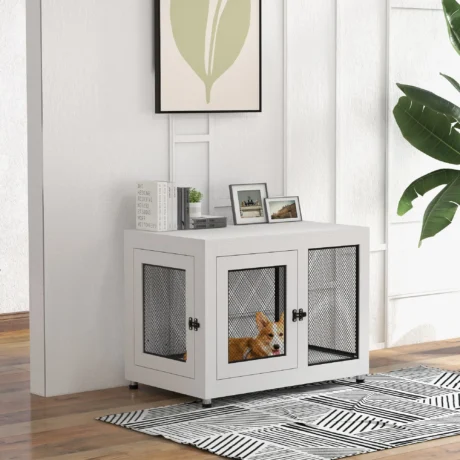 2-in-1 Dog Cage and Side Table Large Dogs &ndash; White and black &ndash; product view 2