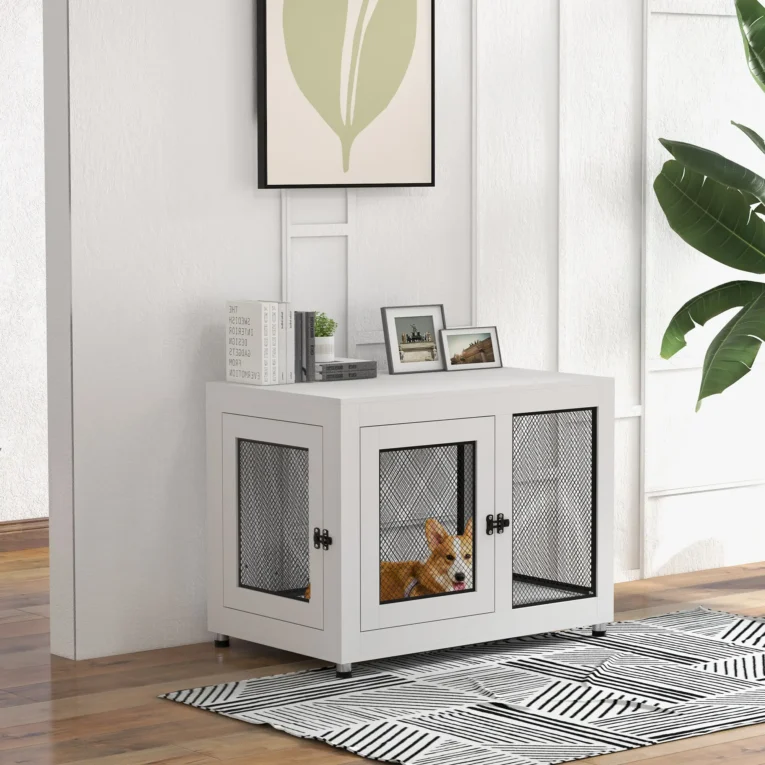 2-in-1 Dog Cage and Side Table Large Dogs – White and black