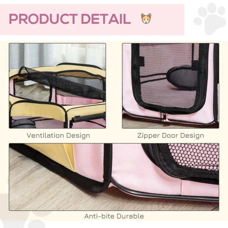Fabric Pet Playpen Small Dia 90x41cm – Beige and Pink