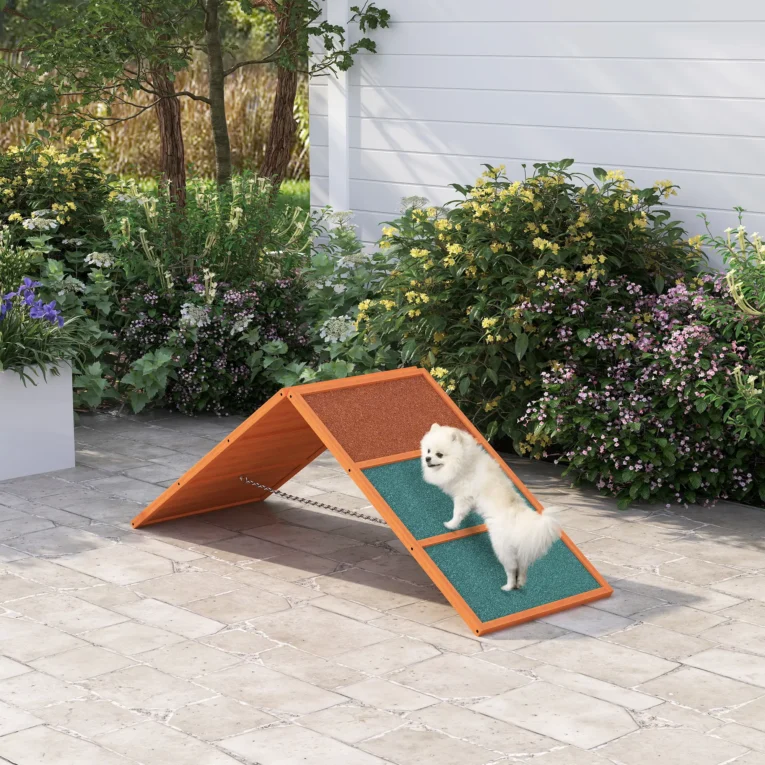 Adjustable Wooden A-Frame Dog Agility Ramp – Orange and Green