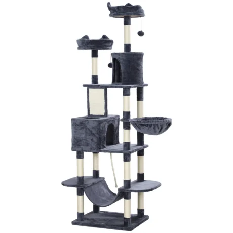 Multi-Level Cat Tower with Dens and Scratching Board &ndash; Dark Grey, 206cm