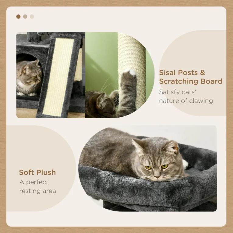 81cm Cat Tree with Twin Houses and Sisal Scratching Posts – Black