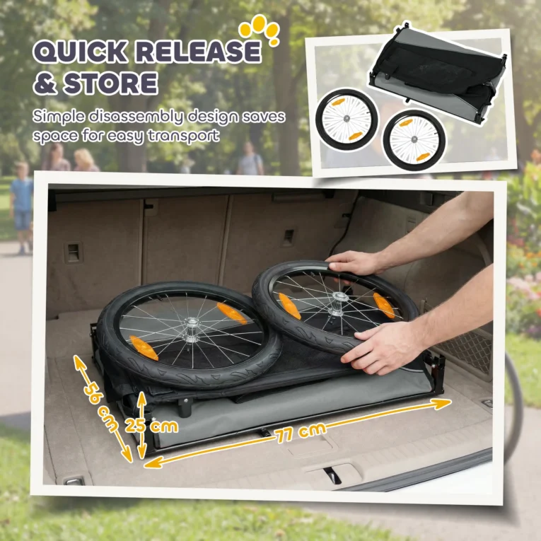 Dog Bicycle Trailer with 20-Inch Wheels – Grey, 20kg Capacity