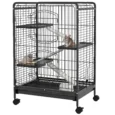 Four-Level Small Animal Cage with Wheels and Removable Tray – Black