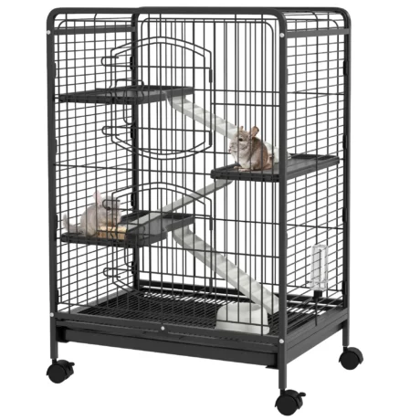 Four-Level Small Animal Cage with Wheels and Removable Tray &ndash; Black
