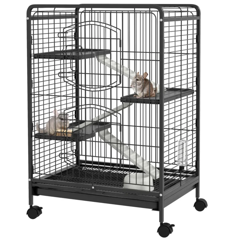 Four-Level Small Animal Cage with Wheels and Removable Tray – Black