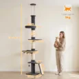 Floor to Ceiling Cat Tree 5-Level Bed Hammock – Dark Grey, Cream White