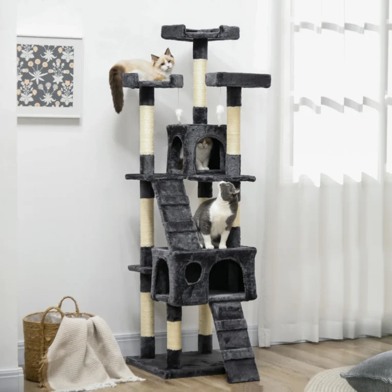 Cat Activity Tower with Scratching House – Charcoal grey