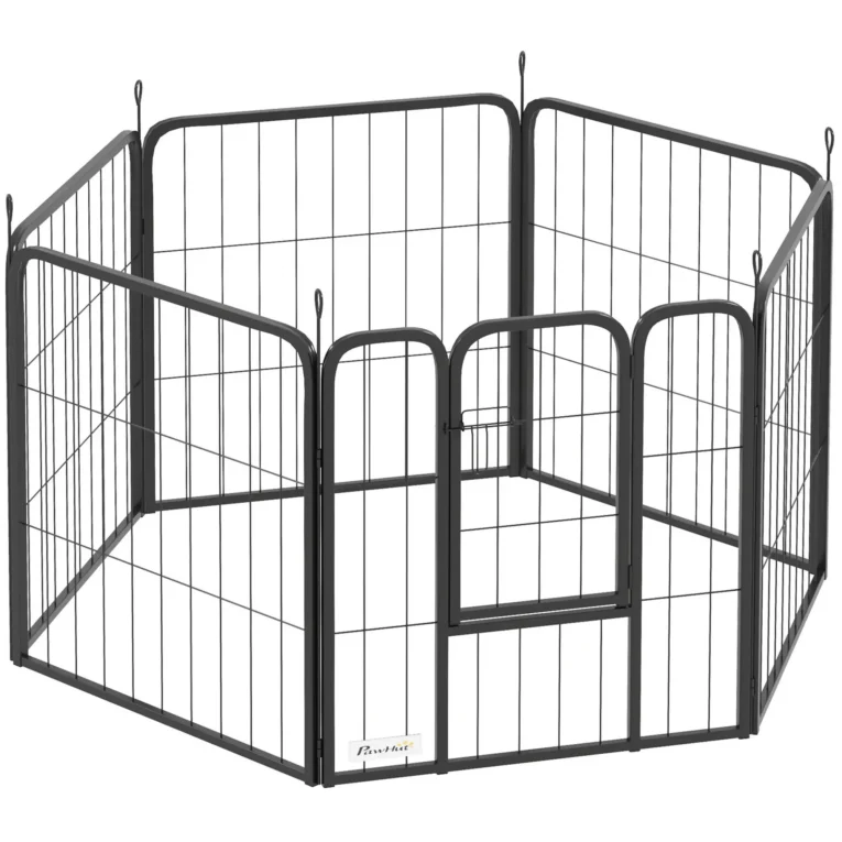 Six-Panel Steel Dog Playpen with Gate – Black, 60cm High