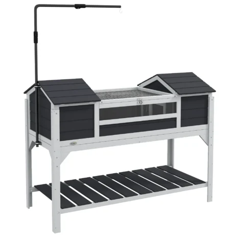 Wooden Tortoise Table with Twin Hides and Storage Shelf – Grey