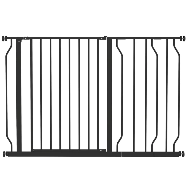 Wide Dog Safety Gate with Door – Black