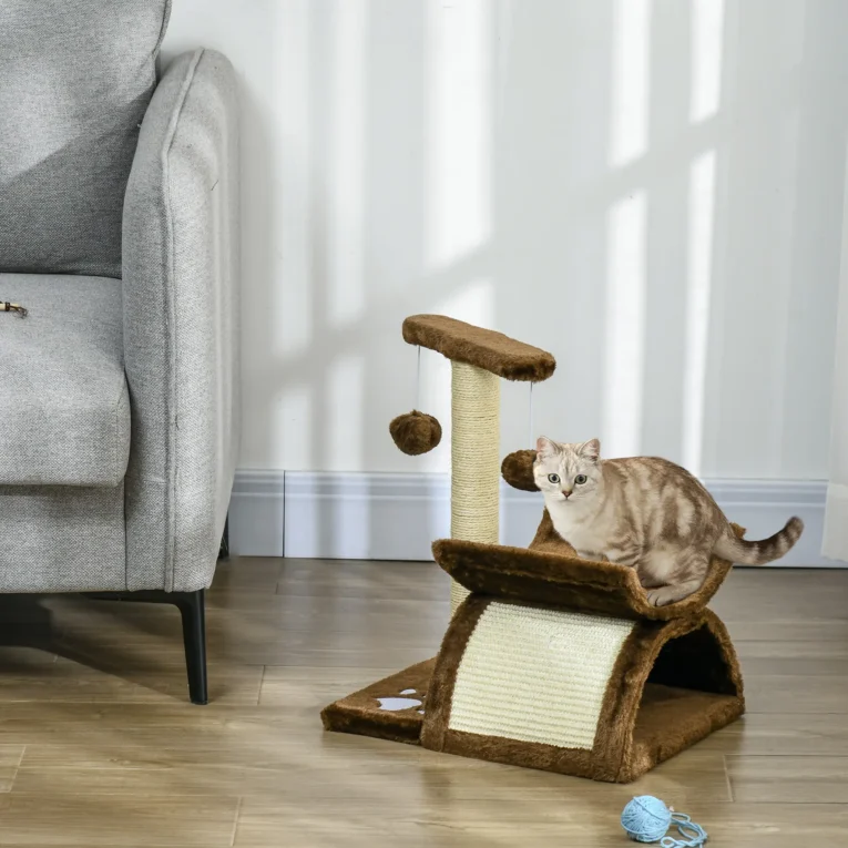 Compact Cat Activity Tree with Rotating Bar and Tunnel – Brown