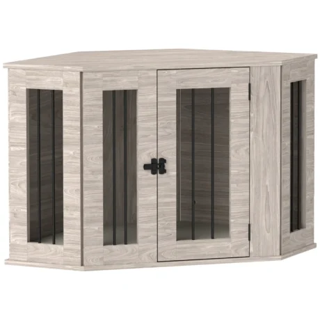 Furniture-Style Dog Crate with Cushion – Walnut, 104cm