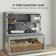 Three-Level Wooden Hamster Habitat with Wheel – Grey, 80cm
