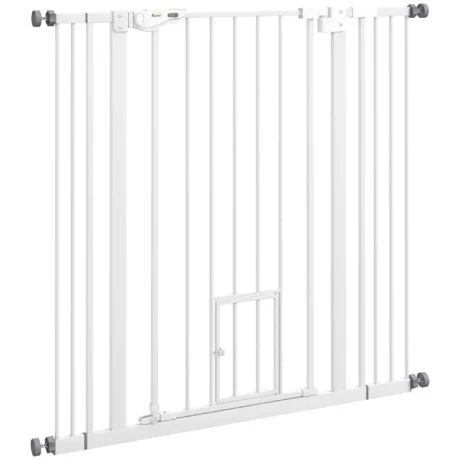 Tall Dog Gate with Cat Door – White, 104.1cm