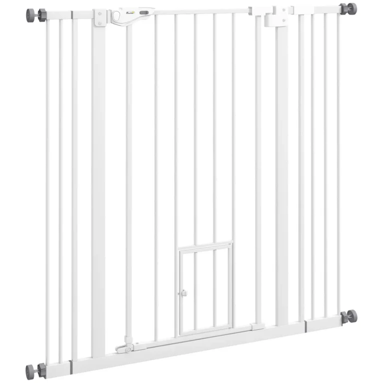 Tall Dog Gate with Cat Door – White, 104.1cm Tall Dog Gate with Cat Door – White, 104.1cm