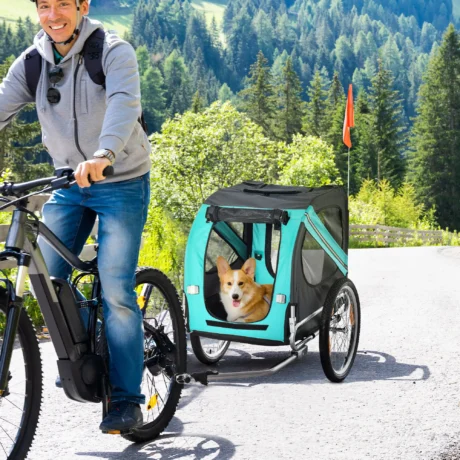 Folding Dog Bicycle Trailer – Light Blue and Grey, 30kg