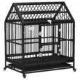 Heavy Duty Dog Crate on Wheels with Tray 43″ – Black