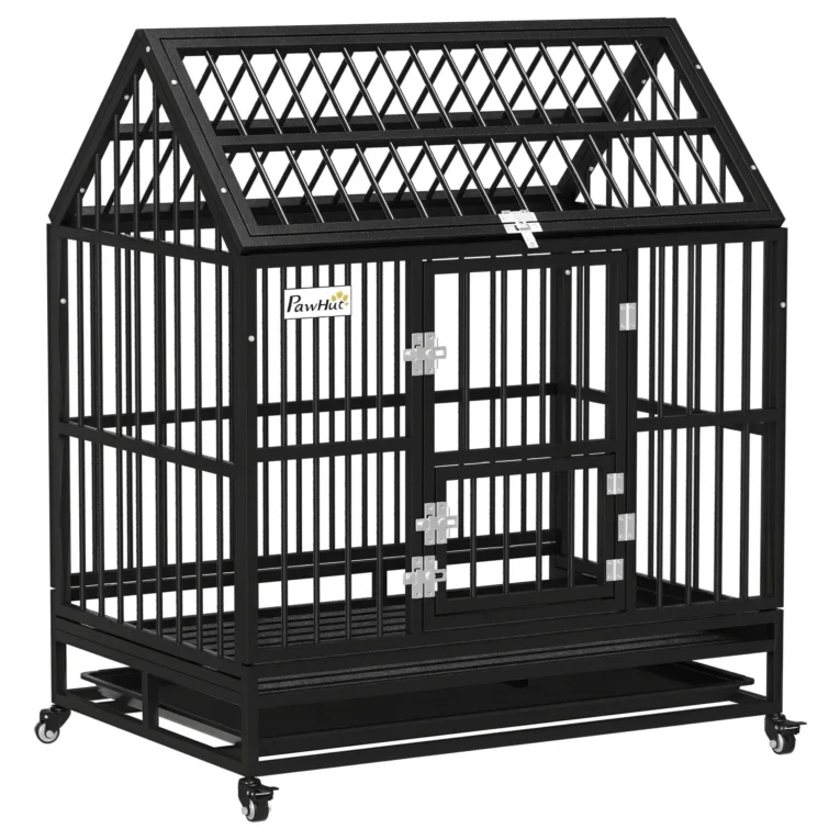 Heavy Duty Dog Crate on Wheels with Tray 43″ – Black